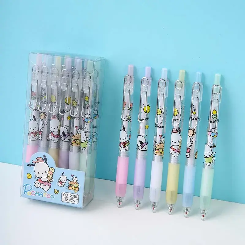 Baru Sanrio pena netral Anime Kawaii Mymelody Kuromi Pachacco siswa kartun kait pena tekan hadiah alat tulis anak-anak