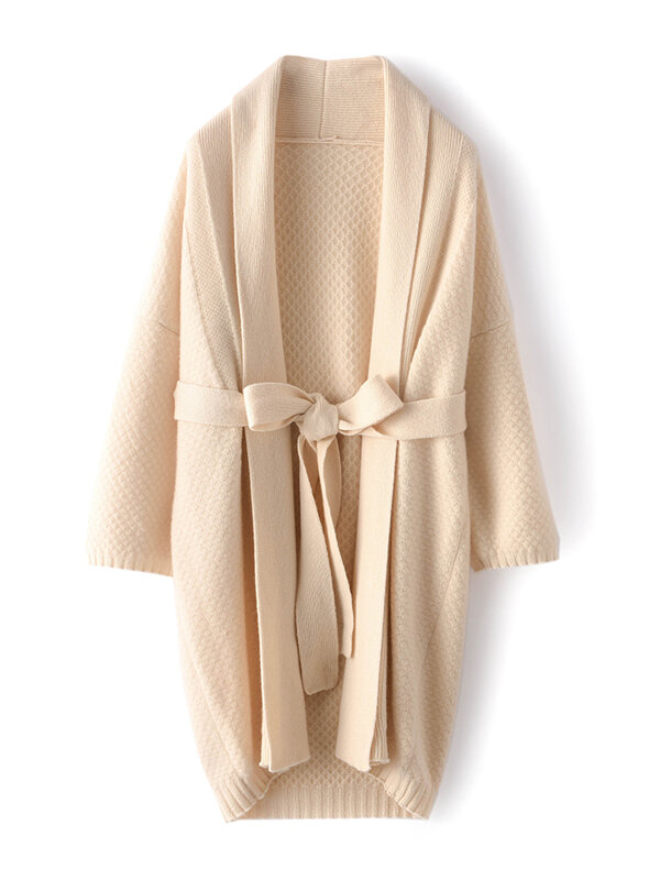 Kaszmirowy kardigan damska długa moda sweter w szpic 100% wełna merynosów skręcona długi płaszcz gruba powłoka jesienią i zimą