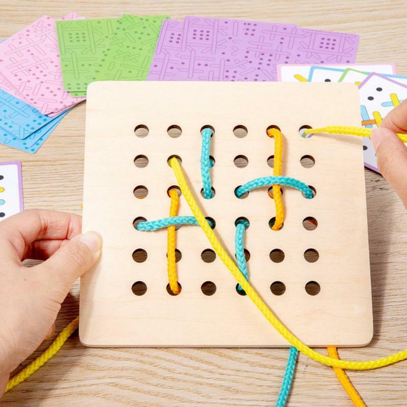 Lacing Threading Toys Wood Lace Block Travel Game Montessori Early Development Fine Motor Skills Educational Learning Threading