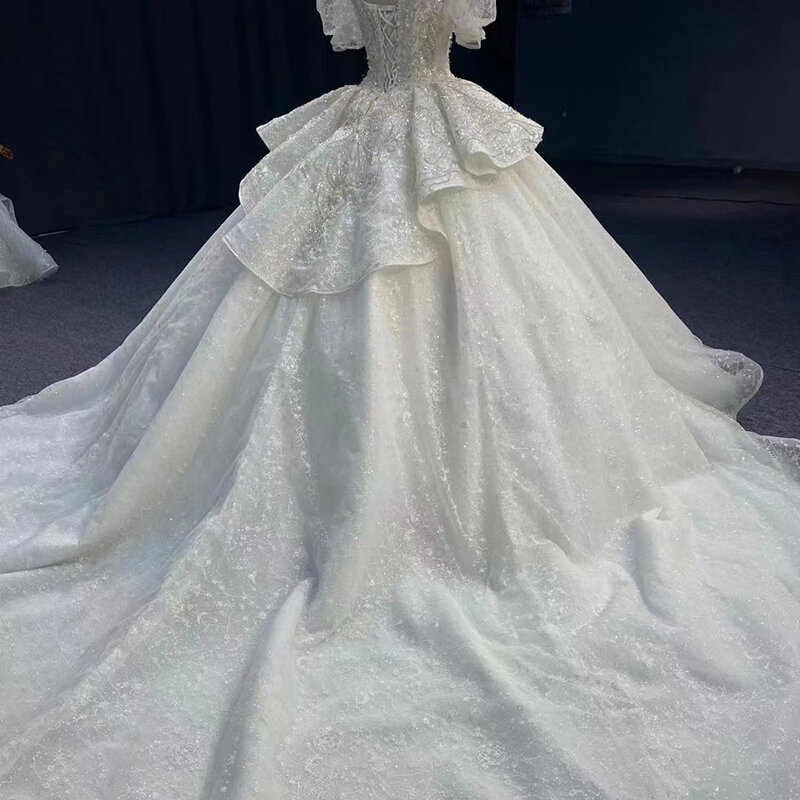 Elegante vestido de noiva mangas curtas, Crystal vestido de baile, vestido de casamento Beading, design popular, novo, 2024
