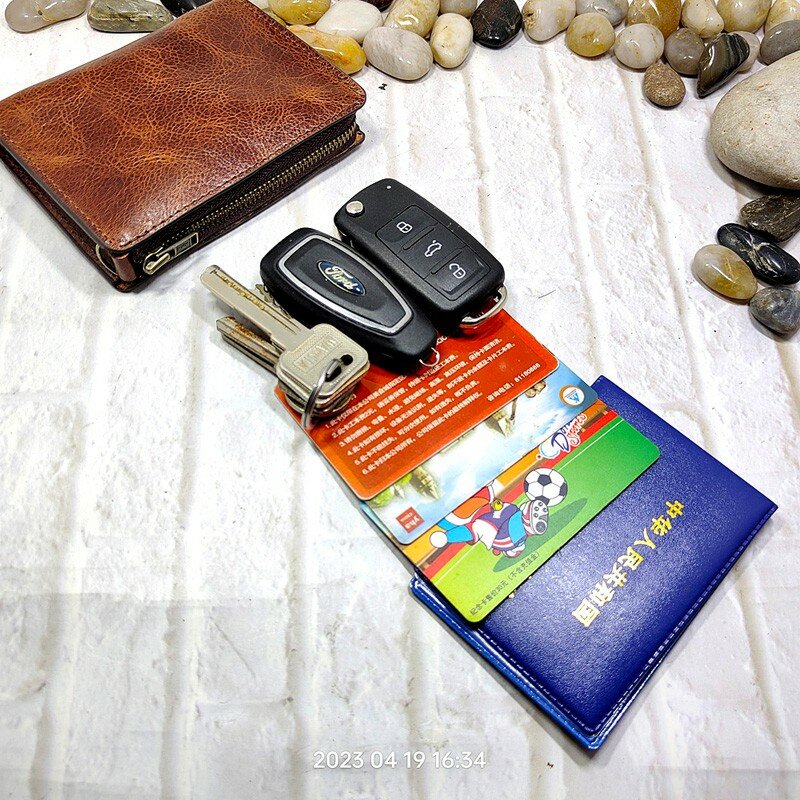 Blongk Zippered Waist Pack Genuine Leather Belt Bag Wallet Card Holder Car Key Pouch Driver's License Case Men Women L120902D