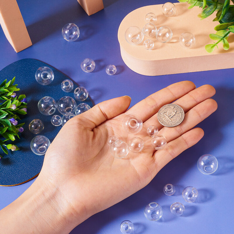 100 pezzi di perle di globo di vetro soffiato Hollow Round Ball Bead Charms per fai da te Wind Bells Stud Earring Jewelry Craft Making 10 ~ 18mm