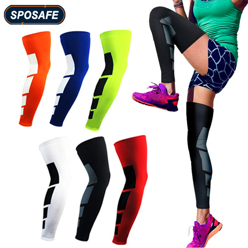 Sports Anti-slip Full Length Compression Leg Sleeves Calf Shin Splint Support Protector for Cycling Running Basketball Golf