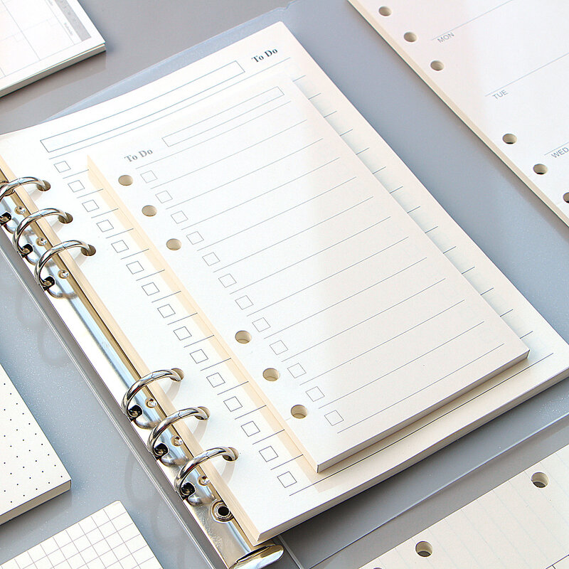 A5 A6 Блокнот со свободным листом, пополнение спирального переплета, внутренняя страница, ежедневник, еженедельный ежемесячный планировщик, чтобы сделать список, линейная сетка внутри бумаги
