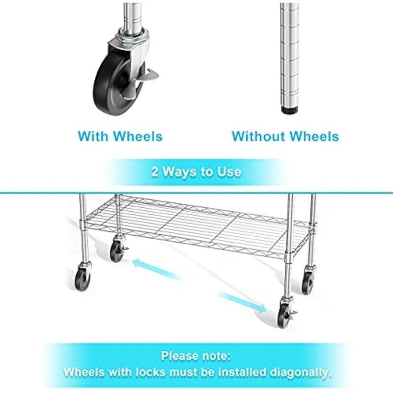 Auslar-estantes de almacenamiento de 5 estantes con ruedas, de 5 niveles carro rodante, estantes de utilidad, Estantes de Metal de alambre ajustable