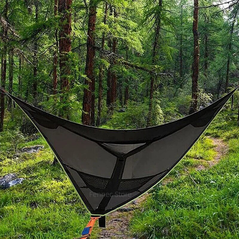 Draagbare Driehoek Hangmat 4M X 4M X 4M Meerpersoons Antennemat Outdoor Camping Hangmat Luchtvouwbare Driehoek Mesh Elastische Hangmat