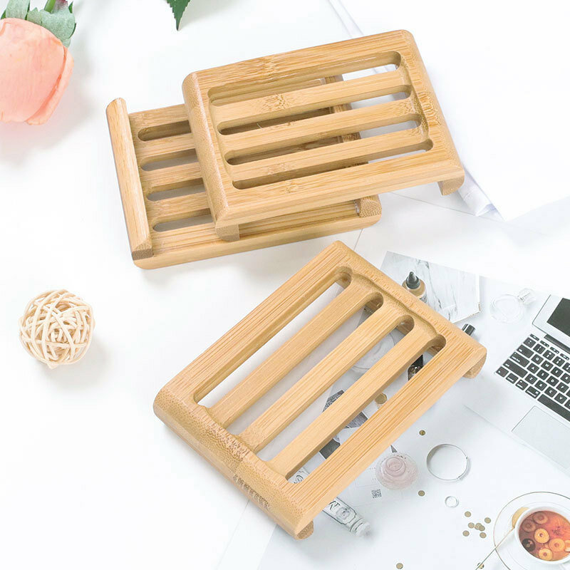 Caja de jabón de bambú Natural, soporte para platos de baño, caja de bambú, bandeja de madera para evitar el moho, caja de drenaje, herramientas de baño