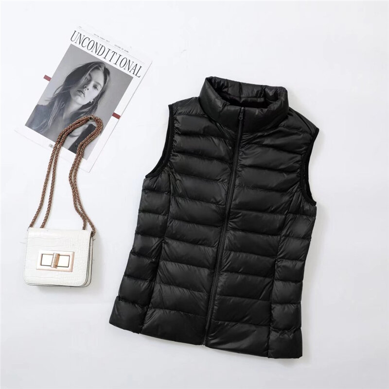 Женская пуховая куртка без рукавов, блестящая Ультралегкая модная повседневная пуховая безрукавка с воротником-стойкой, размеры 5xl, 7xl, 8xl