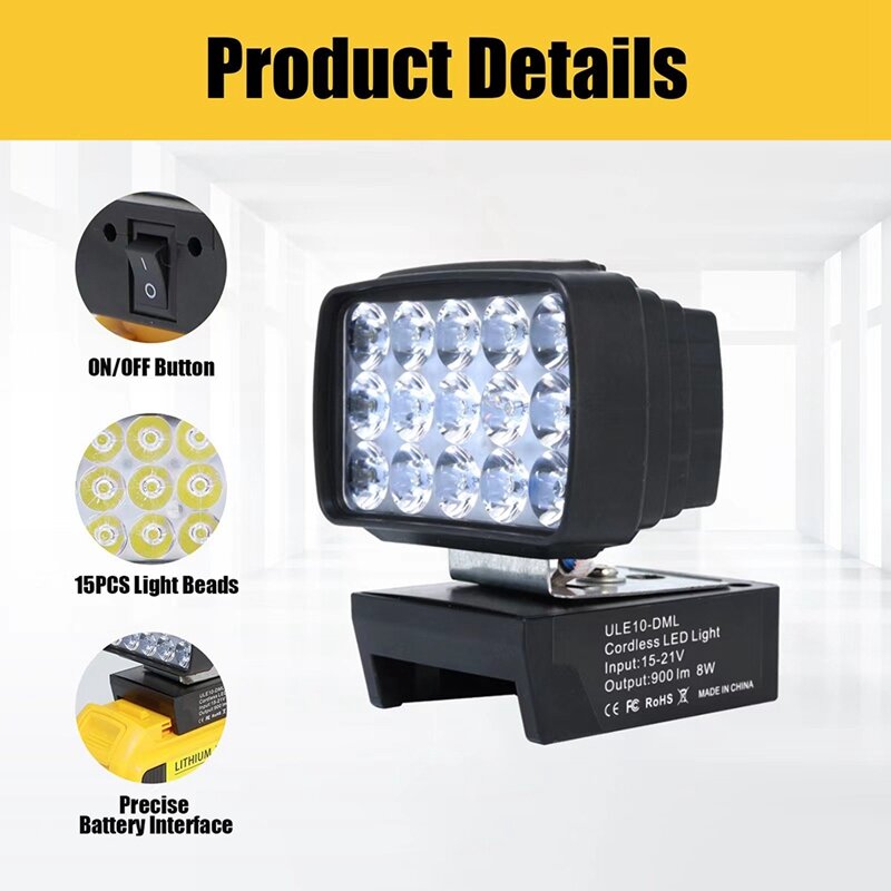무선 LED 작업 조명, 내부 및 야외용 LED 스포트라이트, 18V 배터리
