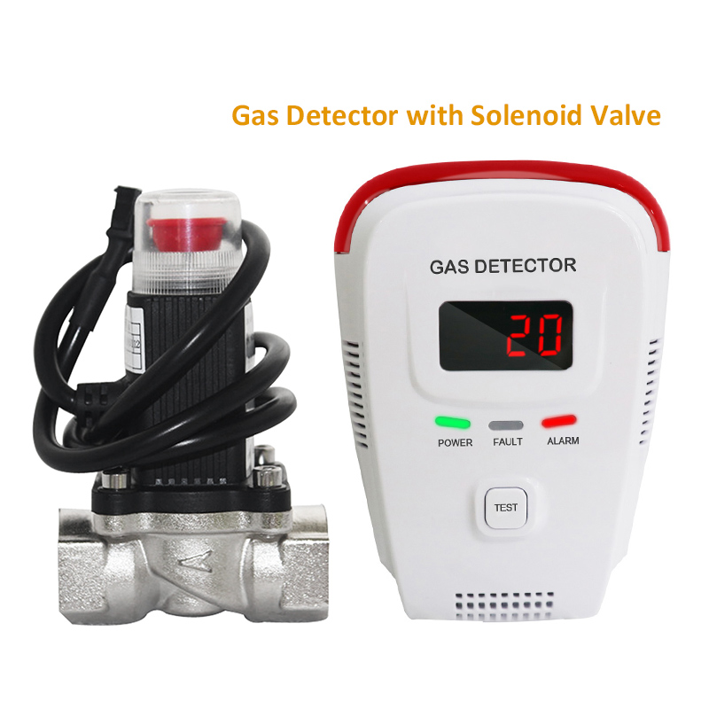 Detector de fugas de Gas Natural, Monitor de metano, GLP, probador de fugas doméstico con válvula solenoide DN20, sistema de seguridad de apagado automático