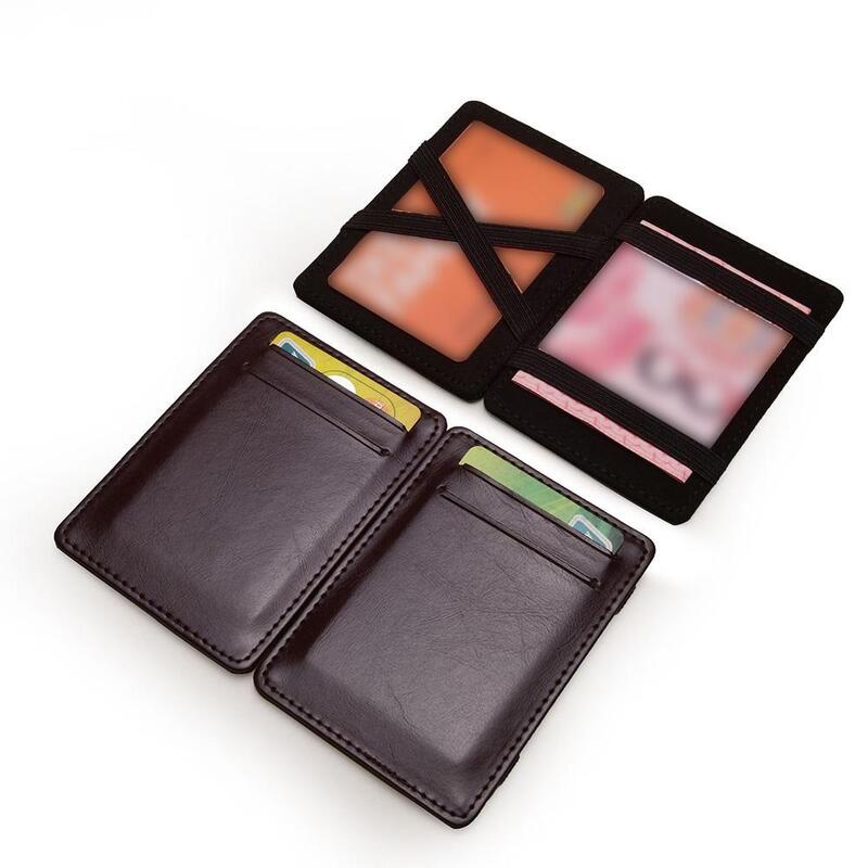 1 szt. Ultra cienkiej skóry PU damskie portmoneczki męskie magiczne portfele kopertówka etui z włókna węglowego etui na karty portfele