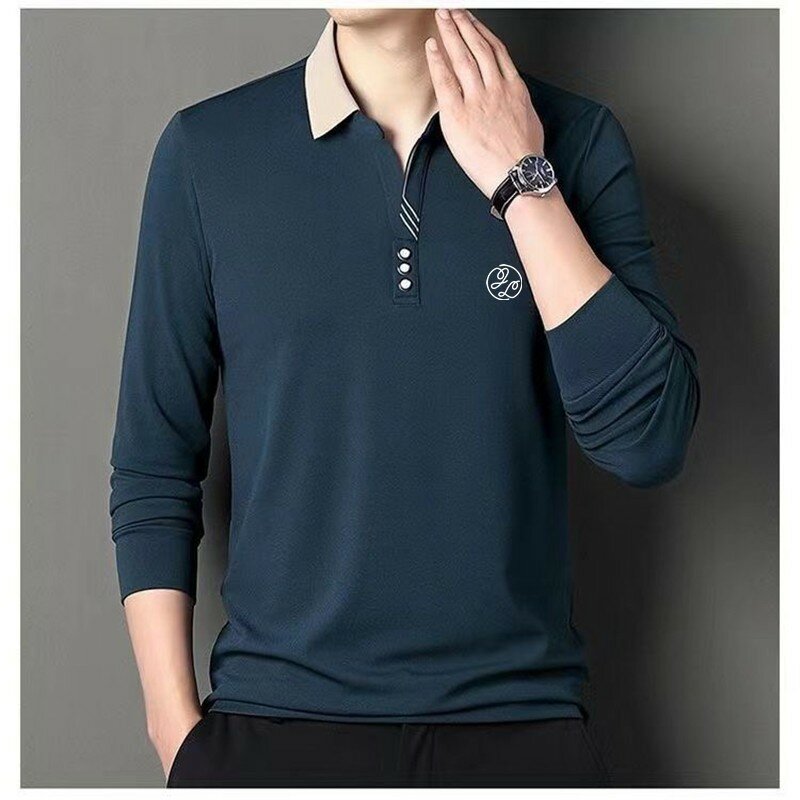 Мужская одежда для гольфа, весна-осень, рубашка-поло с длинными рукавами для гольфа, одежда для гольфа, спортивные свободные деловые топы с лацканами, Мужская футболка для гольфа, Лучшие Мужчины