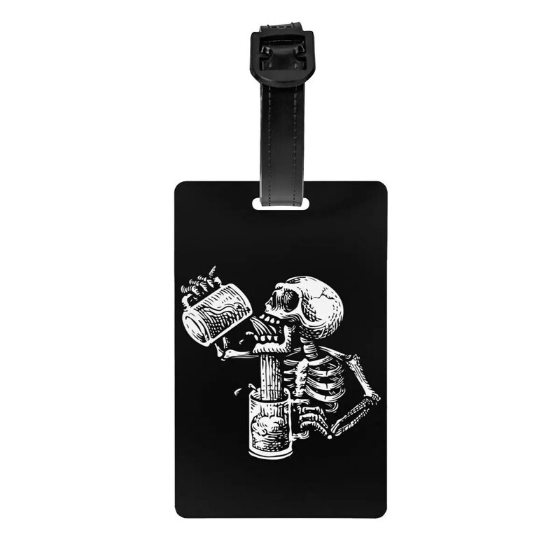 Custom Drunk Skull Luggage Tag Privacy Protection Baggage Tags Travel Bag Labels Suitcase