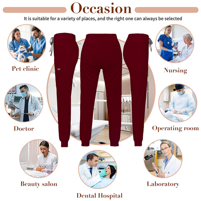 Elasticity Scrubs Women Pants Pet Clinic Nurse Medical Doctor Work Bottoms Wholesale High Quality Solid Color Nursing Scrub Pant