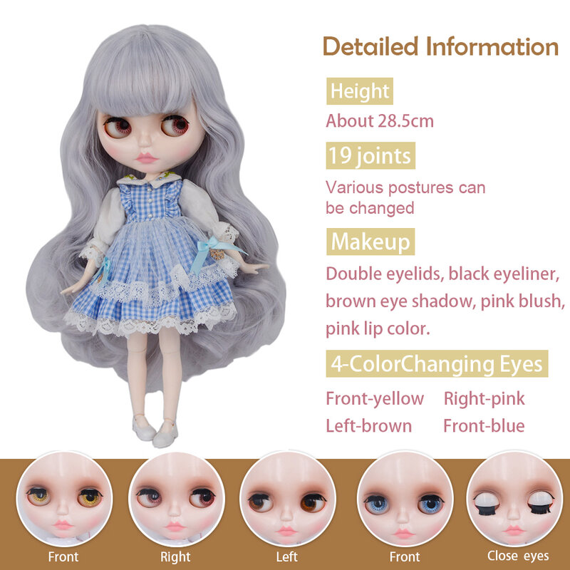 YUMMON Blyth Doll 1/6 BJD Toy Joint Body White Shiny Face 30CM With Extra Hands  Fashion Doll DIY Toy Gift for Girls