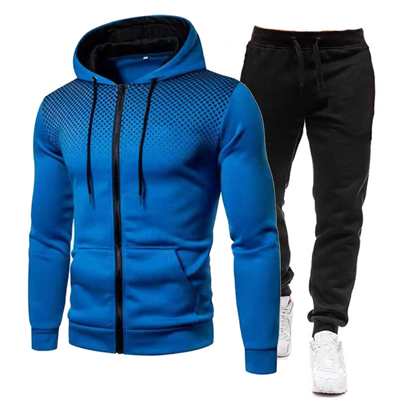 남성용 맞춤형 그라데이션 지퍼 후디 스포츠 세트, 지퍼 재킷 및 투피스 스웨터 세트, 가을 및 겨울 패션