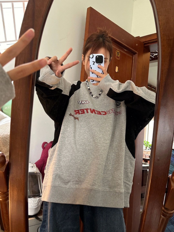 MATTA-Sudadera con capucha Y2K para mujer, ropa de calle Retro de Hip Hop, Harajuku, Kpop, Vintage, gris, Top de manga larga con letras de retales