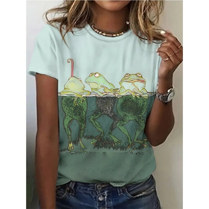 Cute Frog 3d Print Women's T-Shirt Summer Fashion Short Sleeved Casual Top Breathable Micro Elastic T-Shirt Women's Clothing