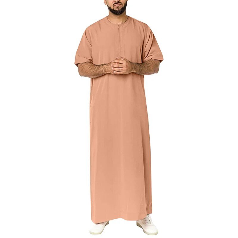 2024 nuovo colore solido manica corta Design musulmano medio oriente arabo Dubai malesia camicia da uomo cerniera abito musulmano