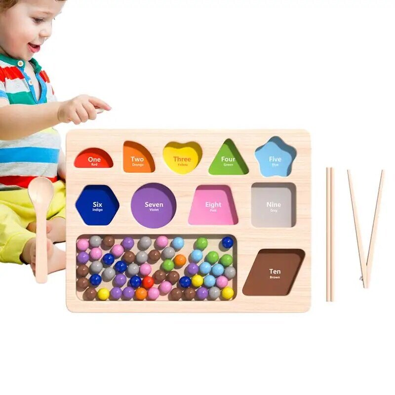 Placa de madeira para educação infantil, brinquedo montessori, com clipe, cor do arco-íris, para crianças