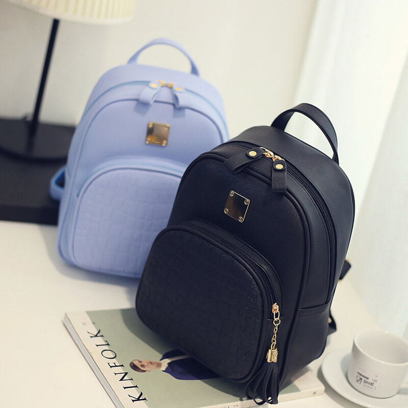 2021 Fashion Women Backpack PU Leather Schoolbag for Teenager Girls Female Preppy Style Solid Small Backpack School Travel Pack