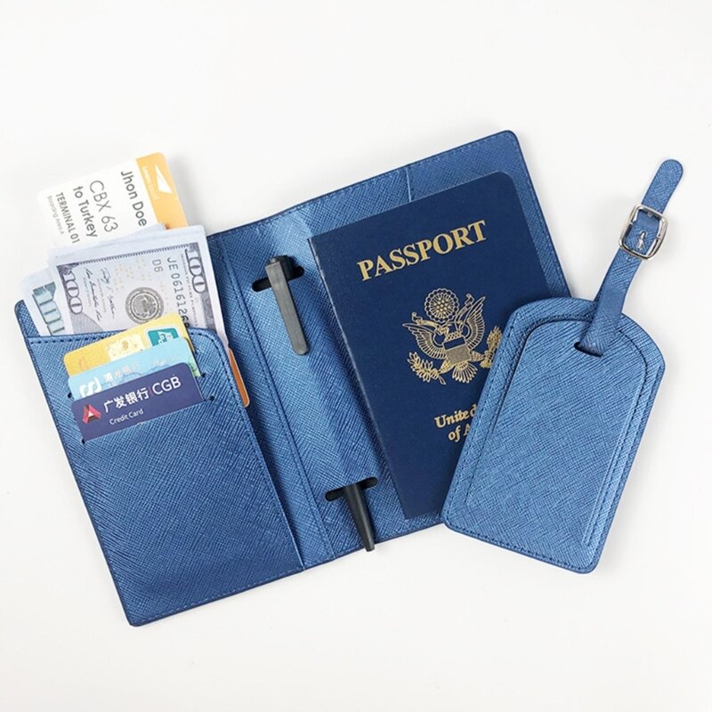 Porta pasaporte cuero PU, etiqueta equipaje, regalo boda para pareja amante