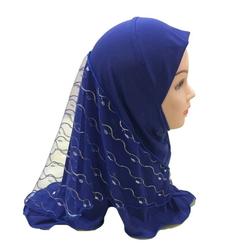One Piece Amira Muslim Kids Girls Mesh Hijab Head sciarpa Wrap scialli turbante preghiera islamica Pull On Ready Made Wear Hat 2-7 anni