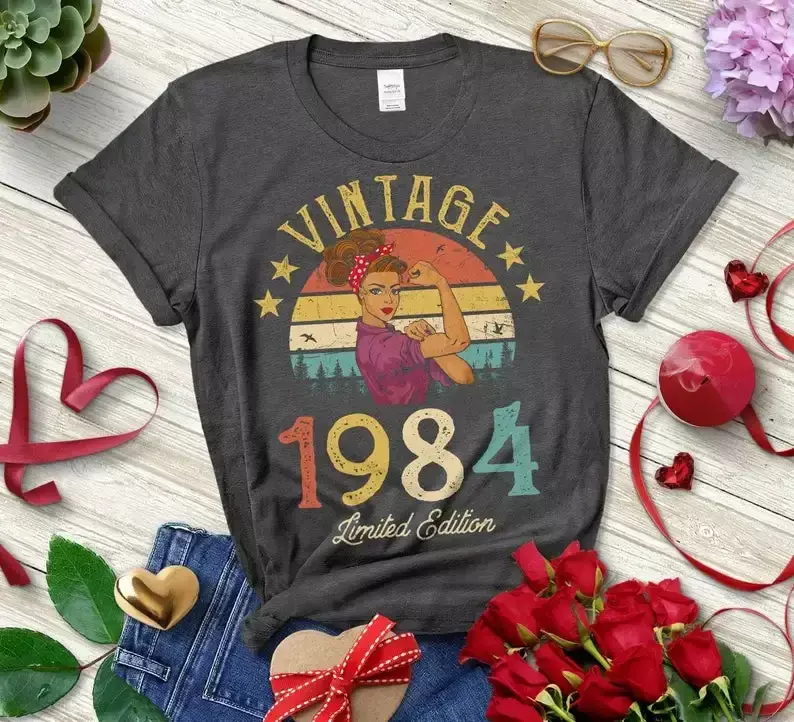 Женская хлопковая футболка, Винтажная футболка с круглым вырезом, в стиле ретро, лимитированный выпуск 1984, забавная футболка на 38 день рождения, модная одежда, топы