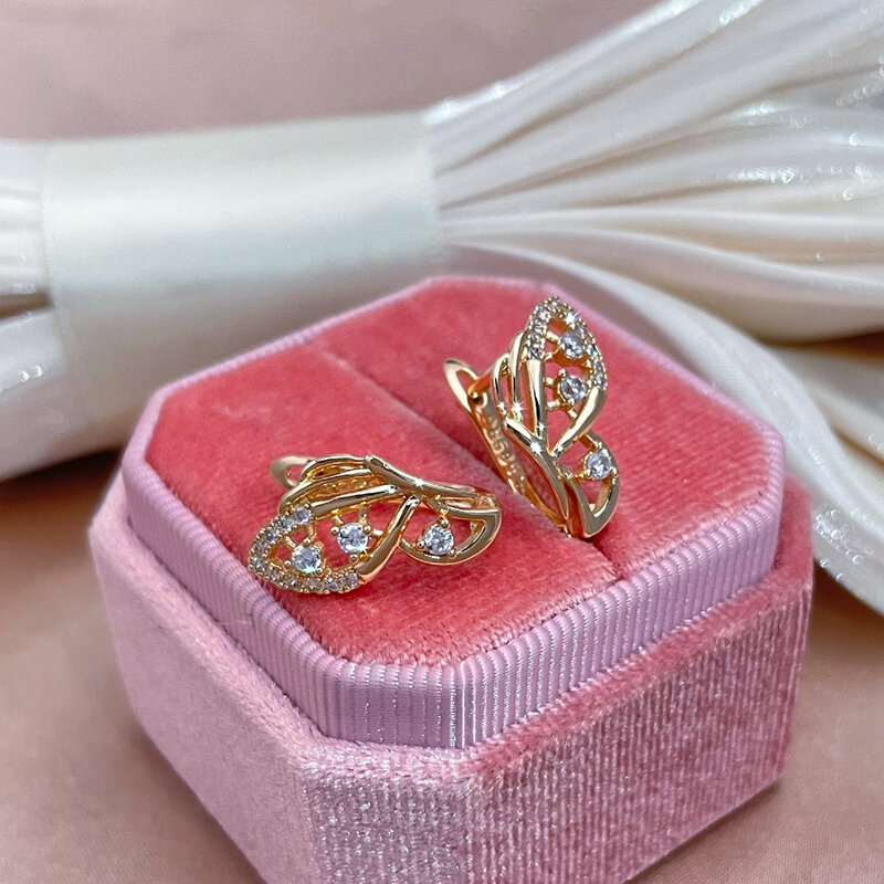Shoujyo Luxe Vlinder Oorbellen Voor Vrouwen 585 Rose Goud Kleur Natuurlijke Zirkoon Micro Wax Mozaïek Bruiloft Feest Mode Sieraden