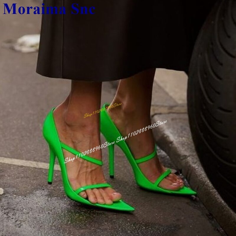 Casual Trendy Groene Strappy Sandalen Bedekken Hak Dunne Hoge Hak Damesschoenen Slip Op Puntige Teen 2024 Mode Zapatos Para Mujere