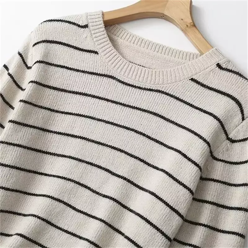 New women's lazy striped round neck sweater knitted sweater