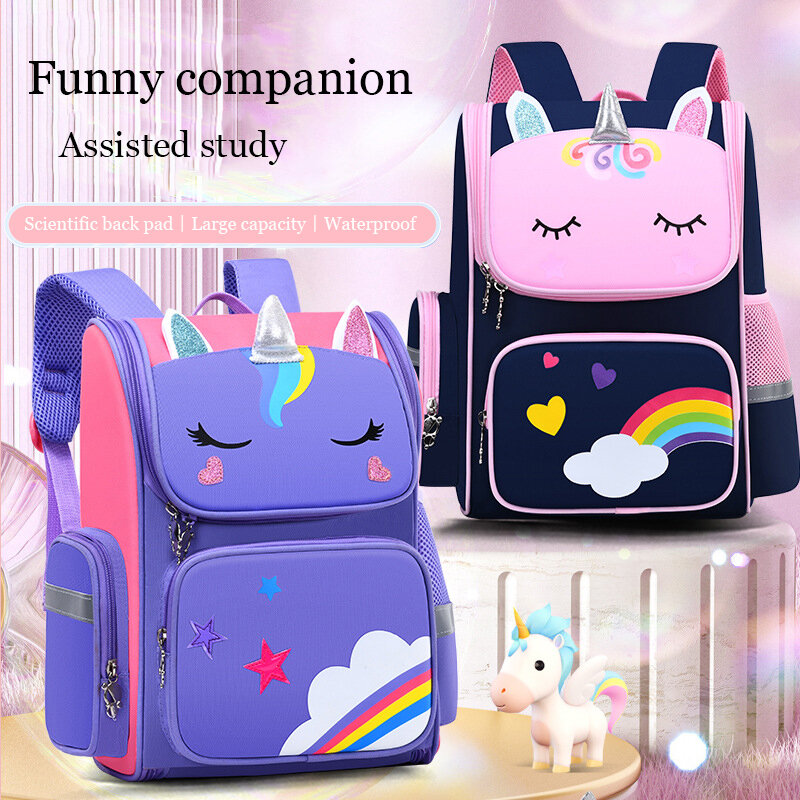 Grande Cartoon Unicorn Schoolbag, bonito estudante Bagpack, sacos de livro da escola primária para adolescentes, novo
