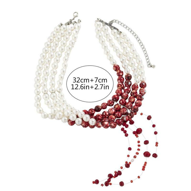 Collar de perlas de cuatro capas con goteo de sangre, accesorios de vampiro, Gargantilla ajustable para decoración de Halloween, regalos