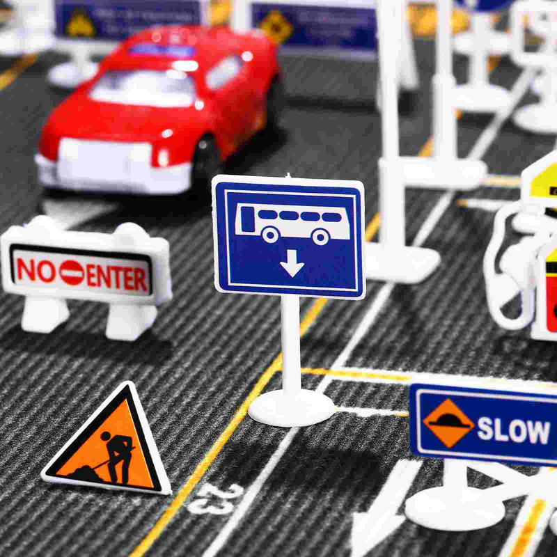 Mini modelo de señales de tráfico, juguetes de señal de carretera de calle, luz de tráfico, juguetes educativos de seguridad para niños, regalos de colección