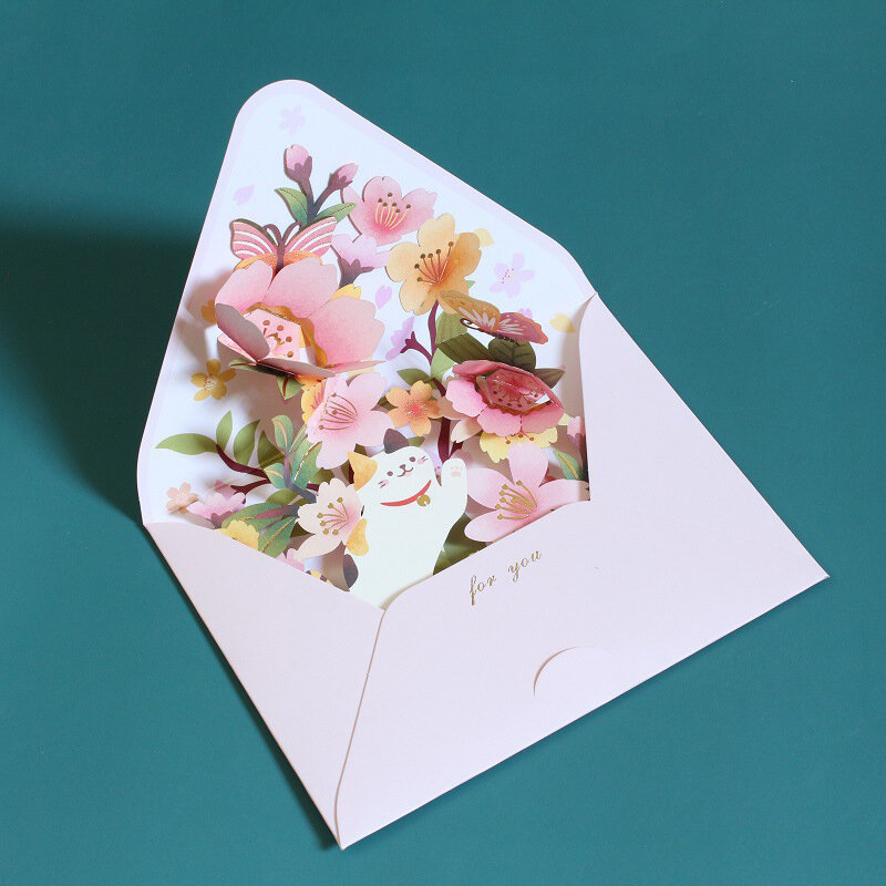 New Romantic Flower Birthday Christmas Card cartolina Party Decor carte regalo Creative