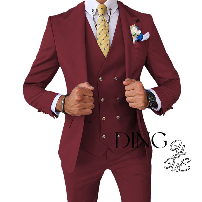 Conjunto de terno de noite slim fit luxuoso masculino, terno elegante de 3 peças, cerimônia de formatura e vestido de casamento, festa de celebridades