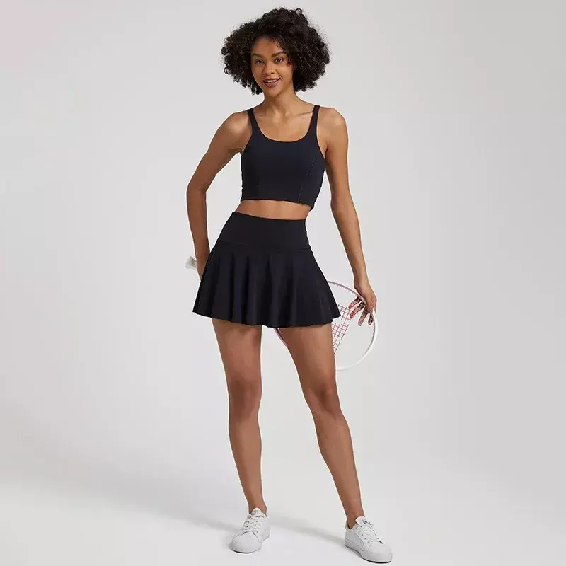 Lemon Tennis Skirt Suit Soft Hollow U Shape Sport Bra Top +tennis Skirt +sports Short Set Comprehensive Training Jog Women