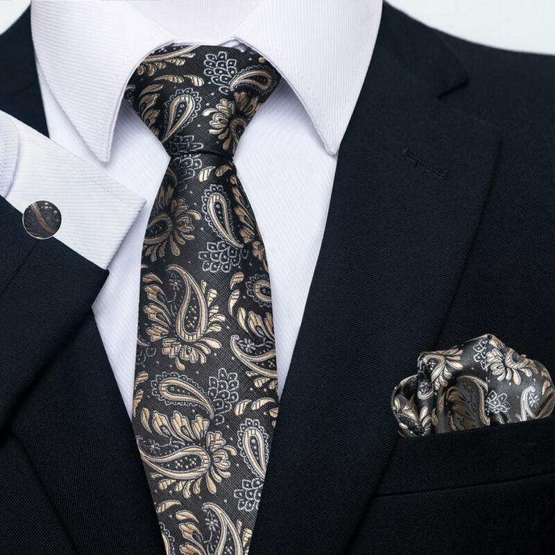 Solid Color Jacquard Men Tie Kerchief Cufflinks Set Elegant Silk Tie Men Necktie Men Paisley Floral Wedding Business Suit Ties