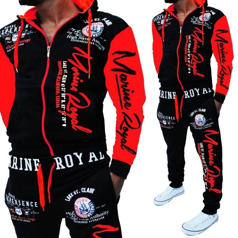 Mens Fashion Sports Suit Hooded Sweatshirt And Pants Set Hoody Tracksuit
