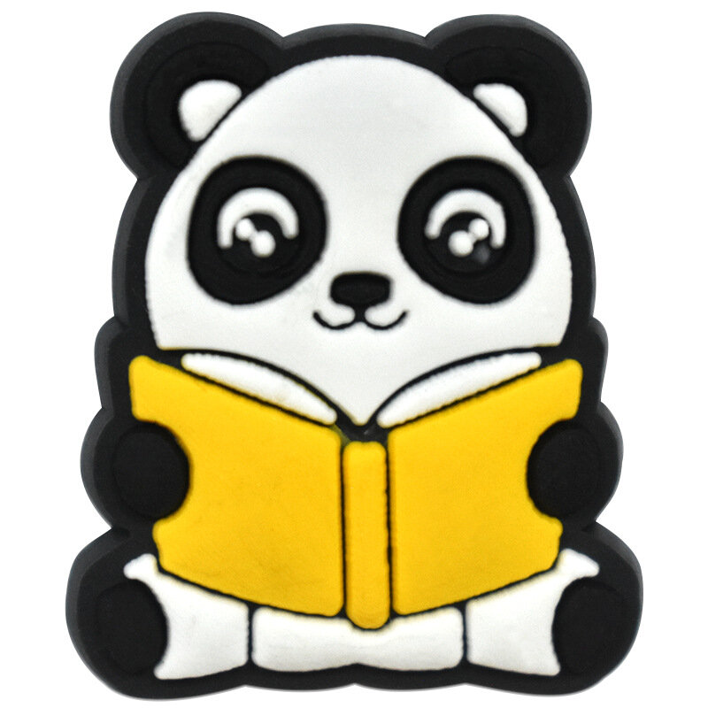 Serie de personajes de panda para niños y niñas, accesorios de decoración para zueco, caja de lápices, zapatillas de deporte