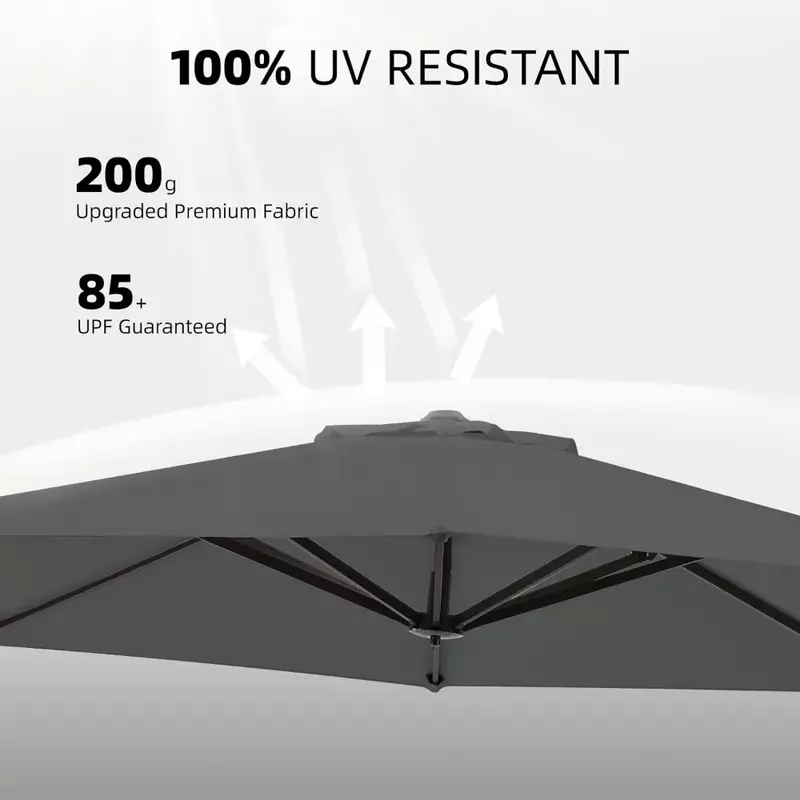 Payung teras, payung teras kantilever, dengan kain Daur Ulang tahan luntur, tiang aluminium rotasi 360 °, payung teras