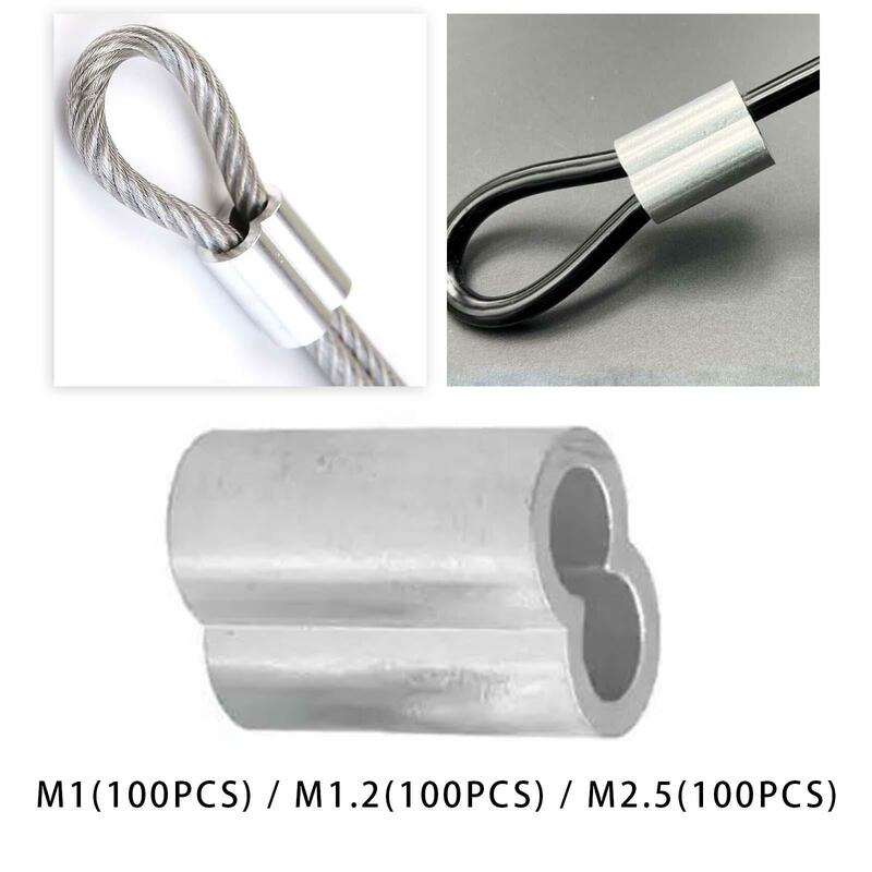 Cuerda de alambre con manga de aluminio, figura ligera portátil, accesorios prácticos en forma de 8, prensado de Cable de sujeción, 100 unidades