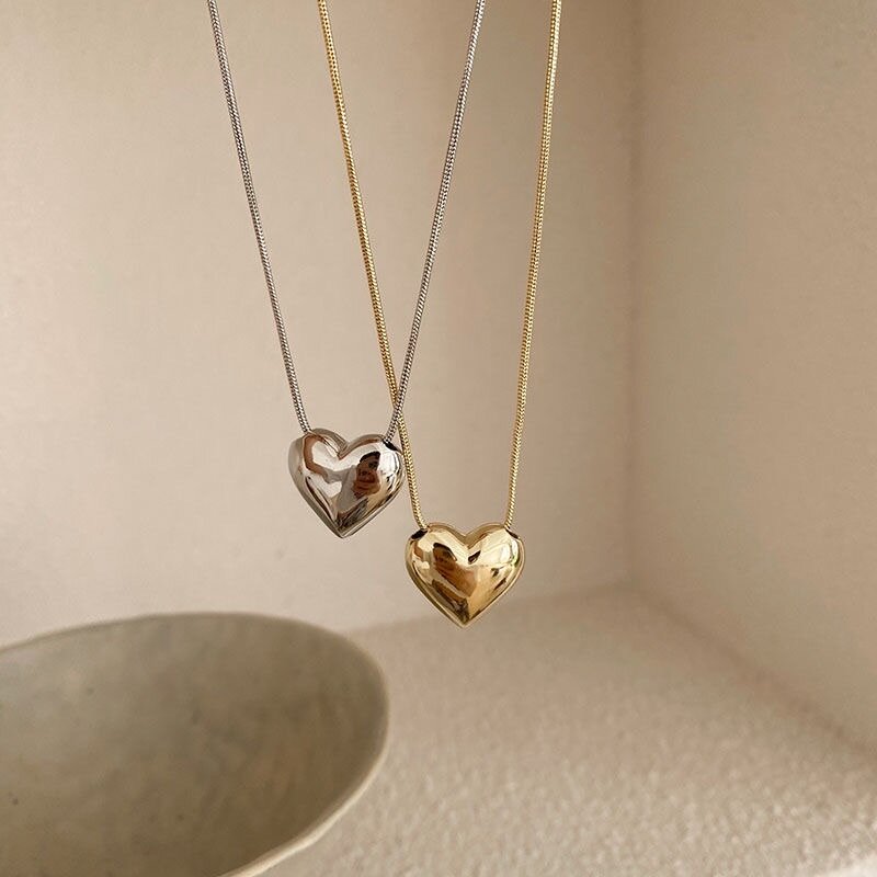 Vintage دلاية قلب الحب قلادة للنساء الاتجاه Aesthetic الذهب اللون سلسلة معدنية طوق المختنق مجوهرات حفلة هدايا عيد