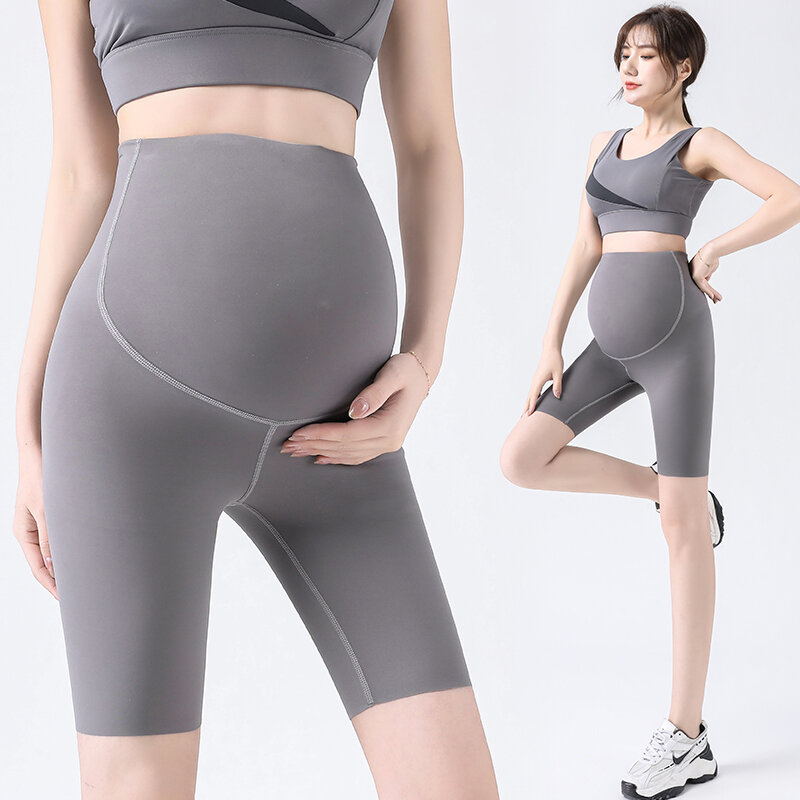 970# Summer Thin Maternity Half Yoga Pants High Waist Belly Short Legging Clothes for Pregnant Women Pregnancy Sports Shorts