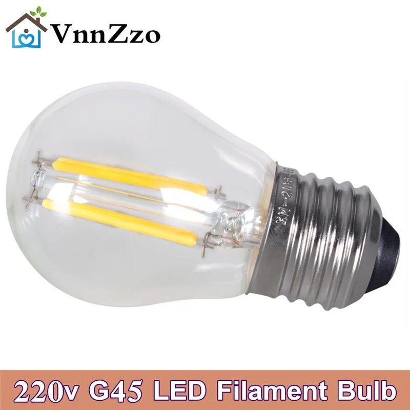 2w 4w 6w 8w E27 E14 Clear LED Lamp 220v G45 LED Bulb Warm/Cold White Filament Edison Globe ball light Energy saving bulb