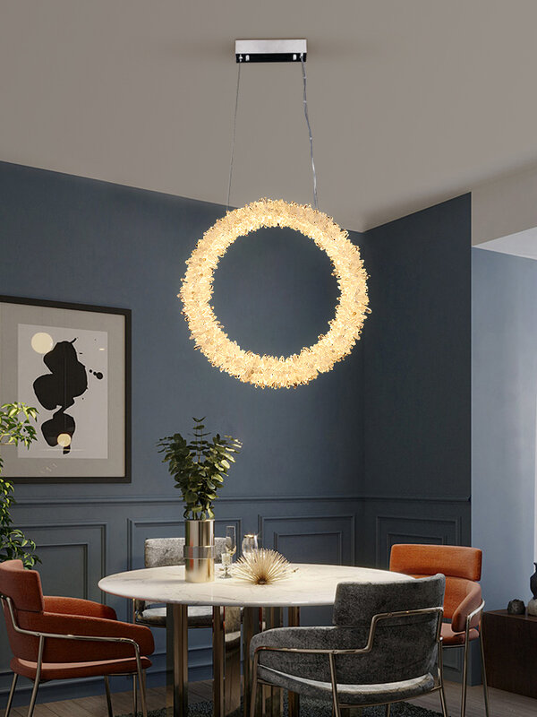 Candelabro de cristal Natural de lujo para sala de estar, luz colgante larga redonda, decoración creativa para interiores, accesorio de isla de cocina