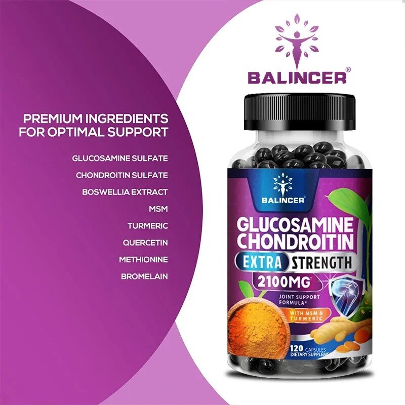 Glukosamin Chondroitin kompleks dengan akar kunyit, dukungan sendi makanan suplemen, 120 kapsul Vegetarian