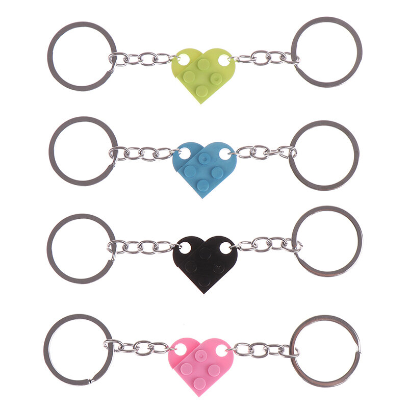 Porte-clés en forme de cœur pour couple, 2 pièces, éléments Lego, mignon, amour, amitié, femmes, hommes, filles et garçons, bijoux cadeau d'anniversaire