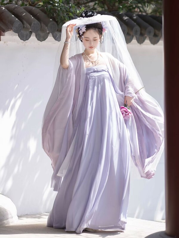 Hanfu Cina rok satu potong Dinasti Tang kemeja lengan besar putri kuno elegan musim semi musim panas gaun peri Set Hanfu