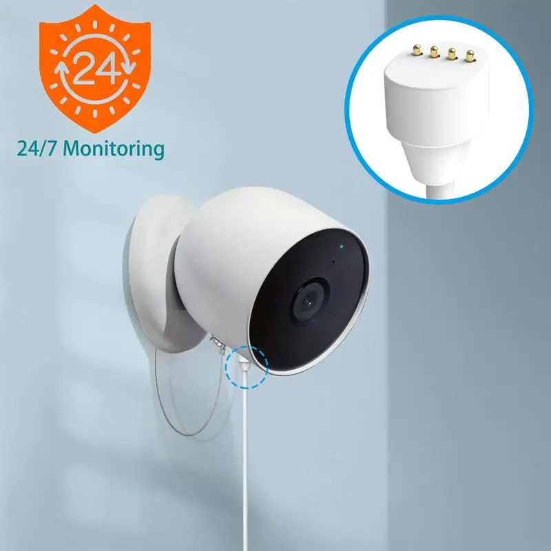 25ft/7.6m Weatherproof Charge Cable for Google Nest Cam camera (battery) outdoor (White)